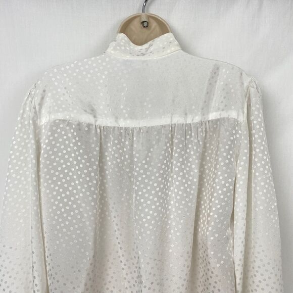 Vintage Helen Fabrikant Blouse Womens 12 White Satin Polka Dot Button Up Top - Picture 4 of 12